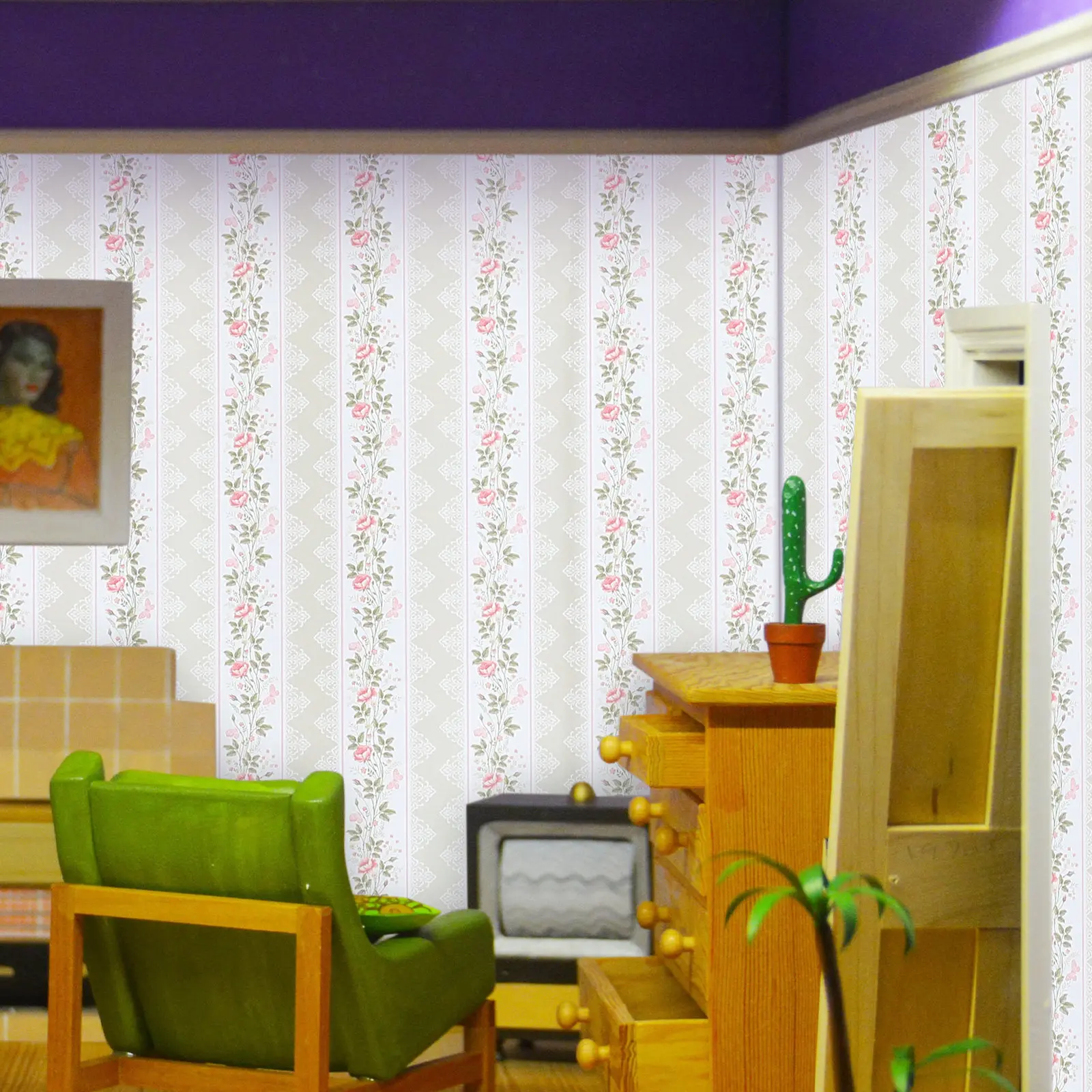 

1 Sheet Peel and Stick Mini House Wallpaper Adhesive Wall Paper Stickers for Miniature Living Room Bedroom Decor