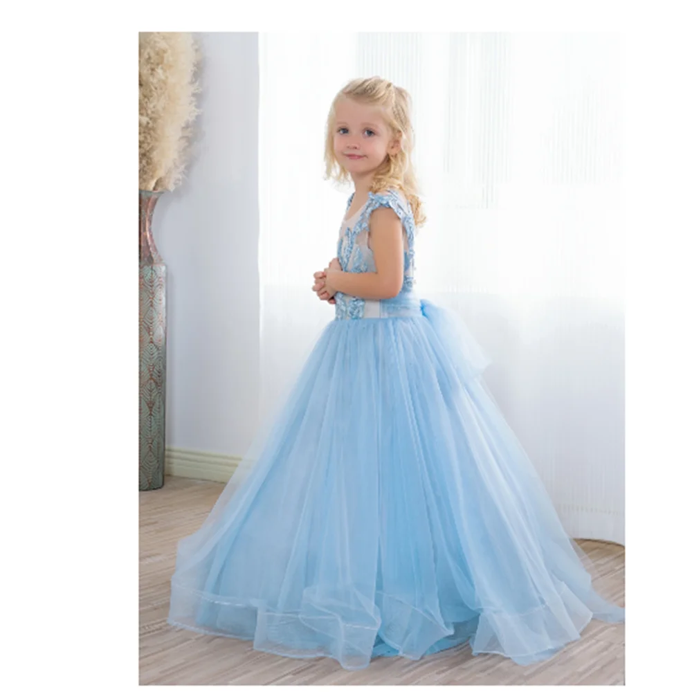 

Lovely Flower Girl Dresses Lace Appqulies Wedding Party Bridesmaid A Line Princess Gown Skirt Tulle First Communion Dress