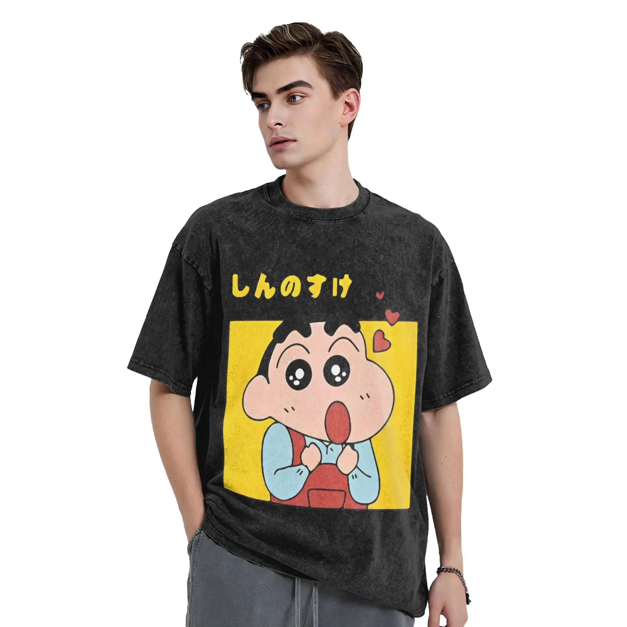 Kawaii Crayon Shin-chan Washed T Shirt Streetwear Hip Hop Fashion T-Shirts  Tees Tops for Men Women Cotton High Street Printed