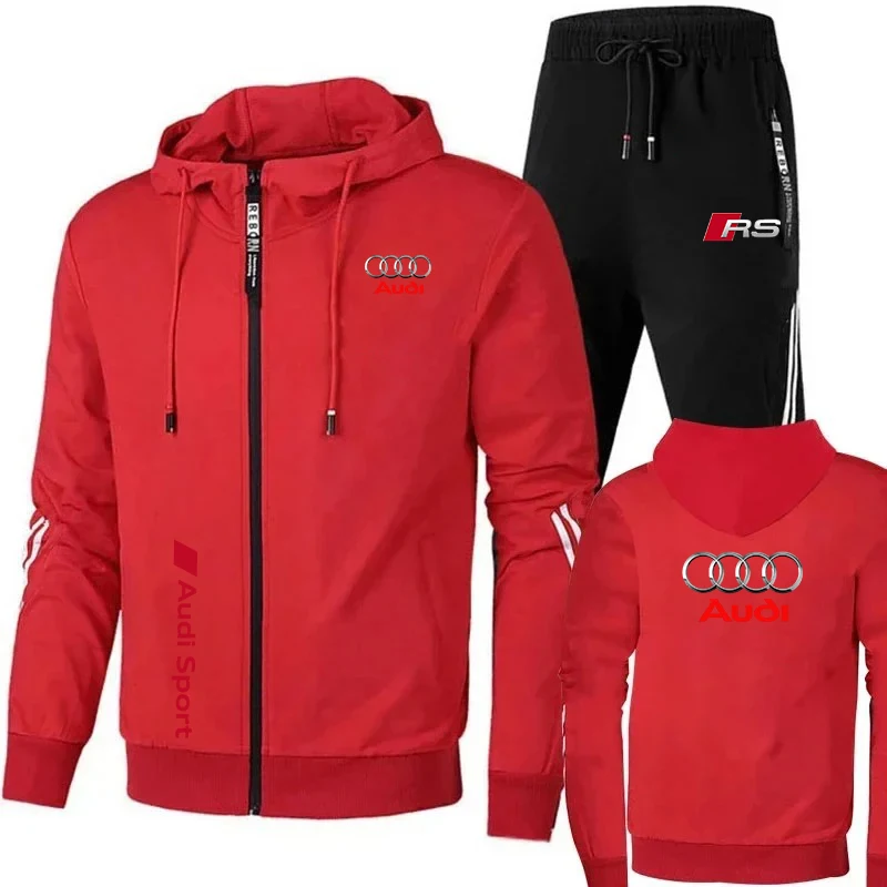 Chándal Para Hombre, Ropa Deportiva Con Logo De Audi Impreso, Jersey Con Capucha Y Cremallera + Pantalones, Conjunto De 2 Piezas