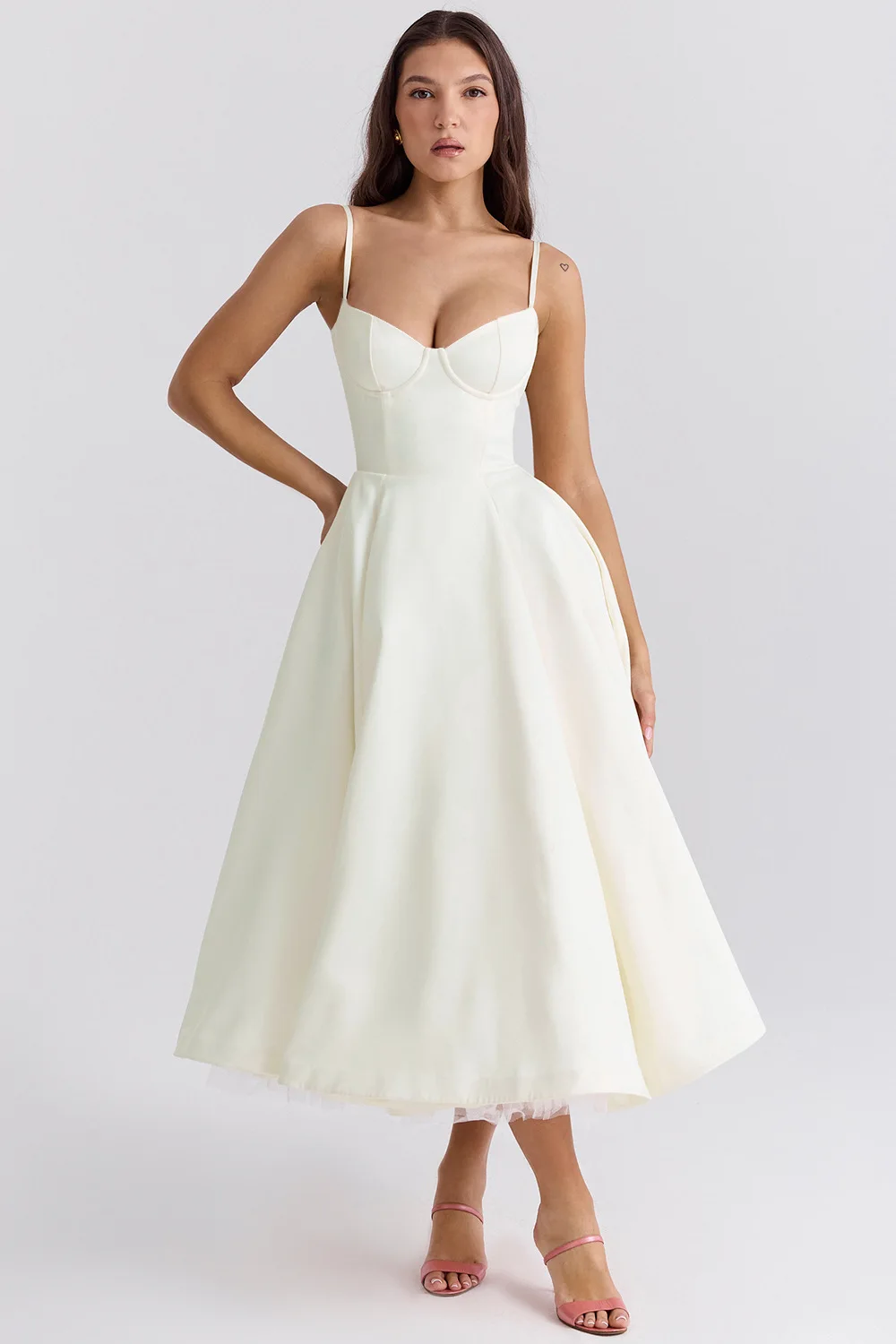 Prom Dresses Women\'s Sweetheart Birthday Party Dress Light Blue Midi Dress For Prom Party Beige Color Milksmaid Dress