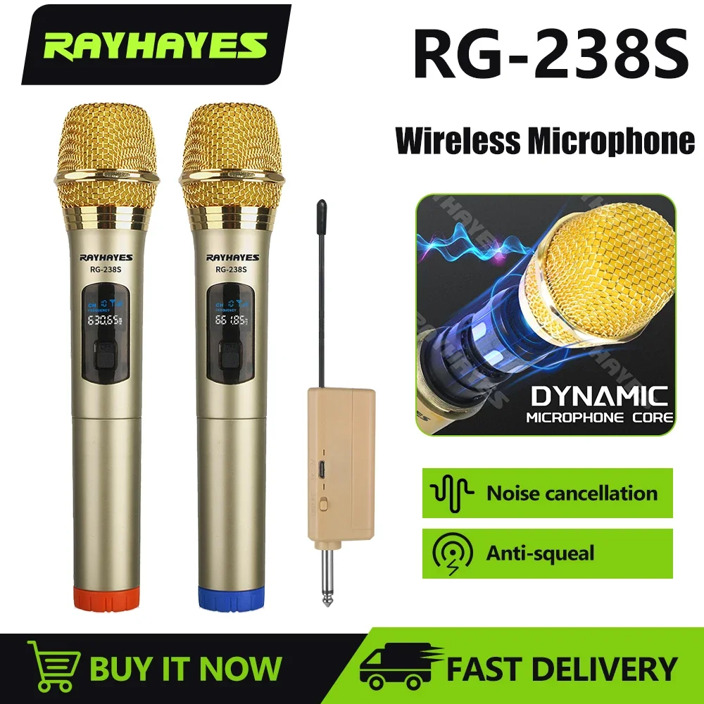 

RAYHAYES Digital Wireless Microphone RG-238s 2 Channels UHF Professional Cardioid Dynamic Handheld Mic Micphone DJ Karaoke