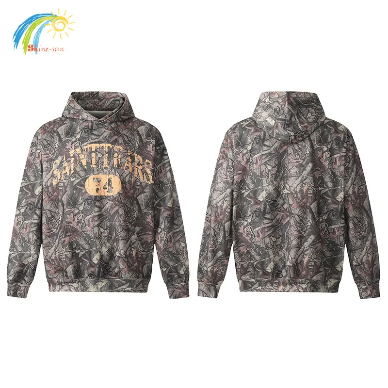 Fallen Leaves Full Print Camouflage Pullovers Men Women Best Quality Oversized Crack Letter Logo Saint Tear Hoodie Hooded