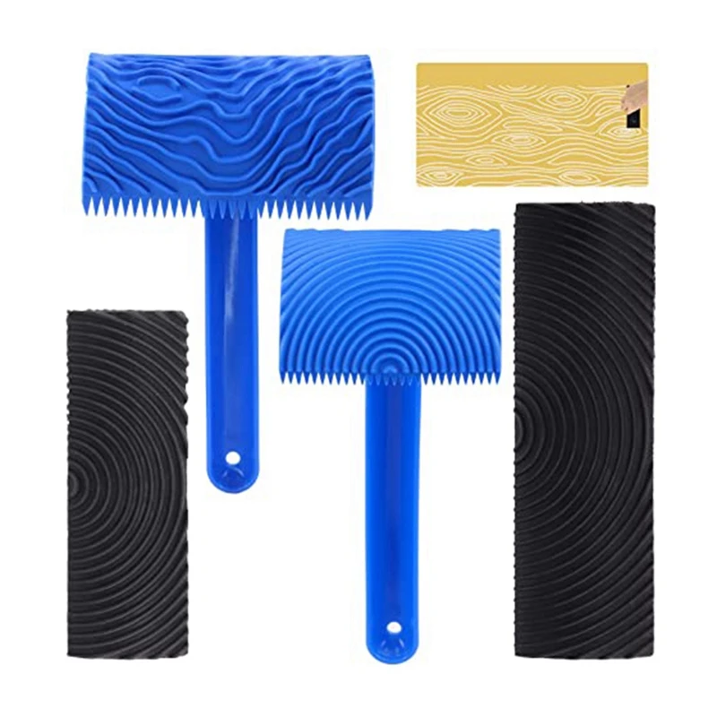 Wood Graining Painting Tool Set MS6 MS17 MS18B Rubber Grain Pattern Roller Painter With Handle,For Wall Painting DIY