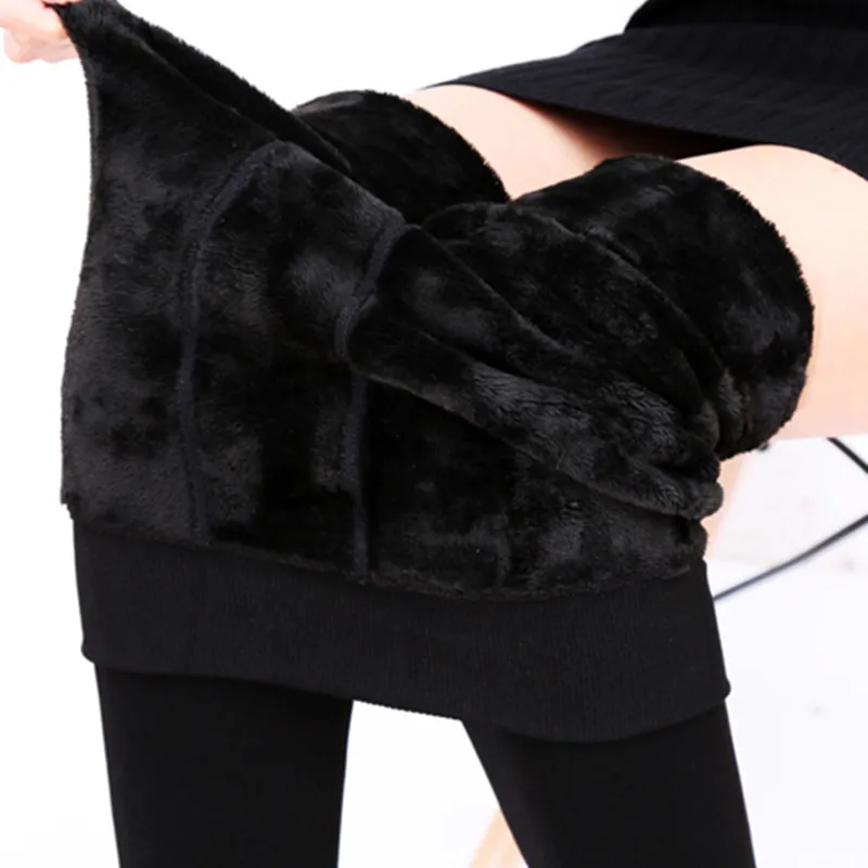 Women Winter Leggings Warm Leggins High Waist Solid Color Velvet Women Thickened Velvet Leggings Stretchy Black Leggings