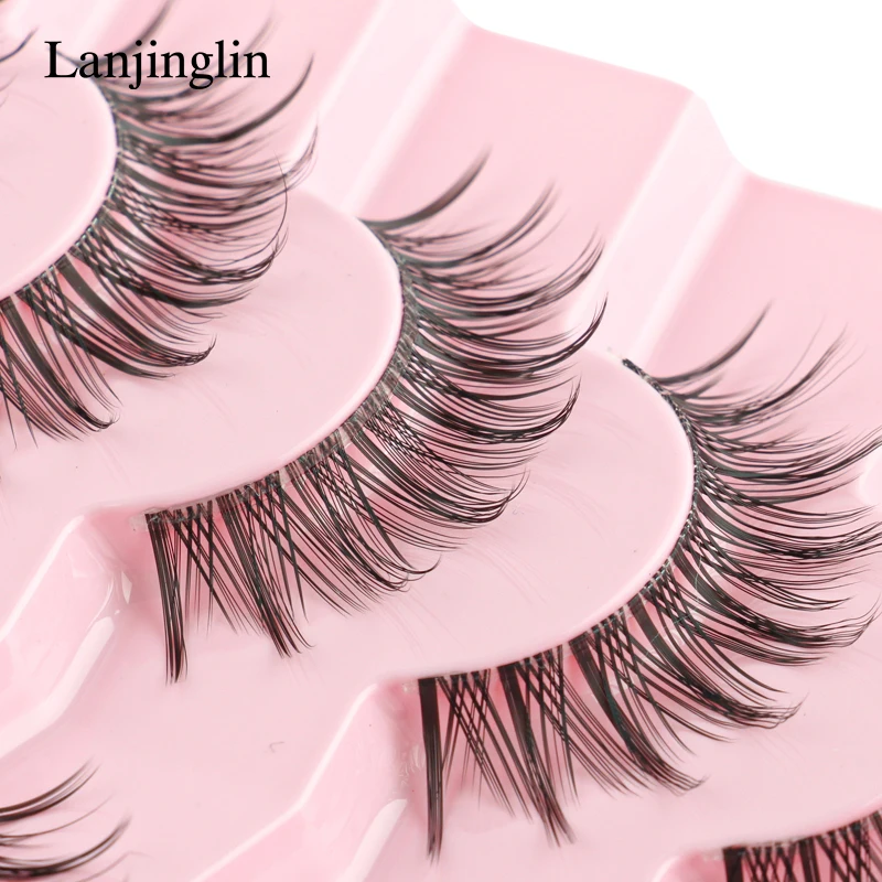 Lanjinglin 7 Pairs Eyelashes 3D Natural False Lashes Fluffy Soft Cross Manga Lashes Wispy Reusable Eyelash Extension Makeup Tool