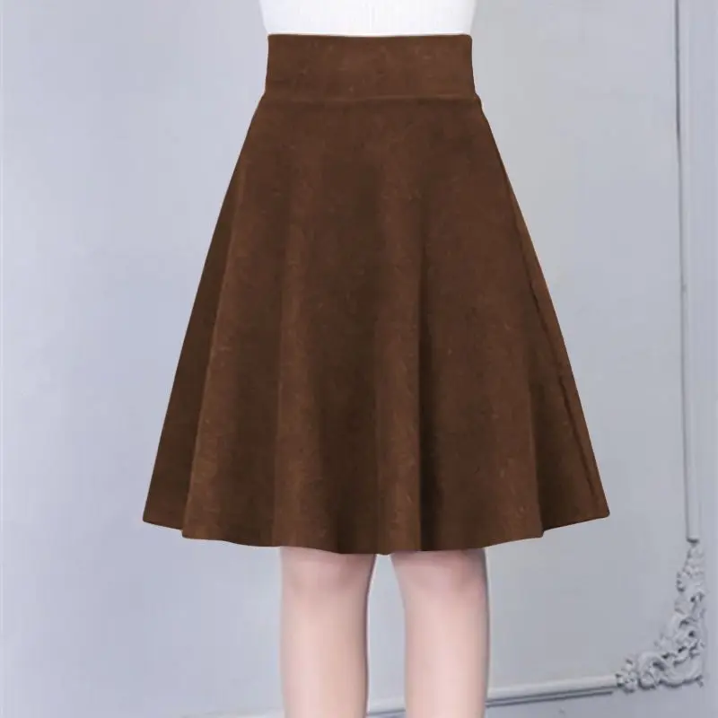 High-waisted Stylish Skirt Autumn Winter A-line Mid-length with Elastic Waist and Slim and Versatile High-end Thickened Skirt