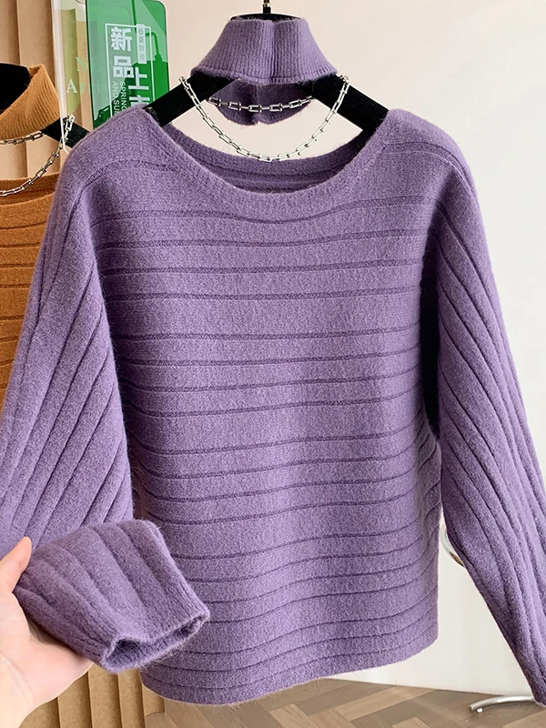 

Корейский пуловер с летучей мышью Све, вязаный свитер, женский свободный утягивающий свитер в полоску, свободный крой, трикотаж, топ