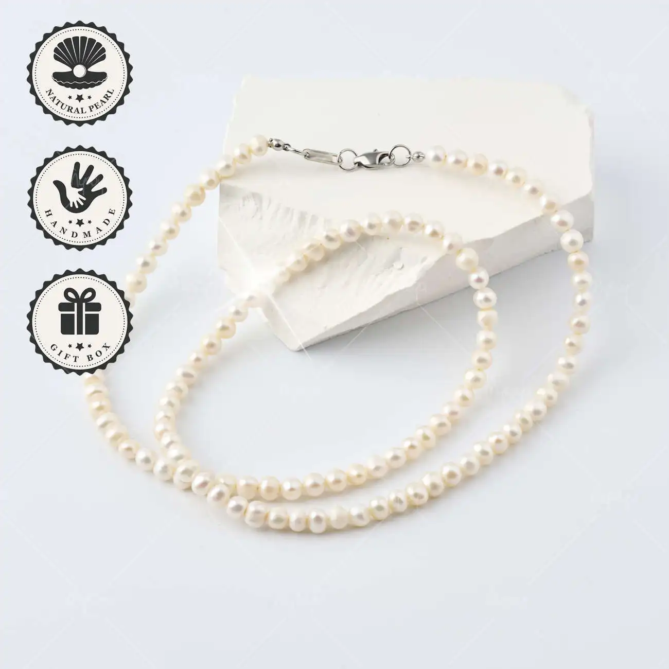 

MYSOYA White Freshwater Pearl Necklace 5-6mm with Silver Chinese Character Clasp, Gift Box, Birthday & Anniversary Gift