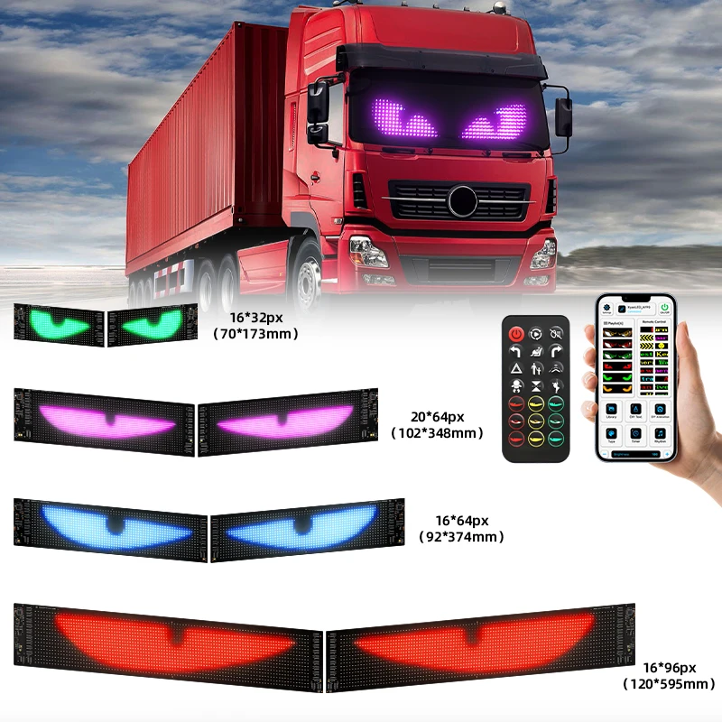 1 Pair Universal Vehicle Signs Windshield LED Dynamic Devil Eyes Light  Flexible LED Display Dual Screen Sync Programmable Pixel Panel APP With Custom Text  Graphics Control Remote For Car Trucks SUVs RV LED Devil Eyes Light Advertising Screen