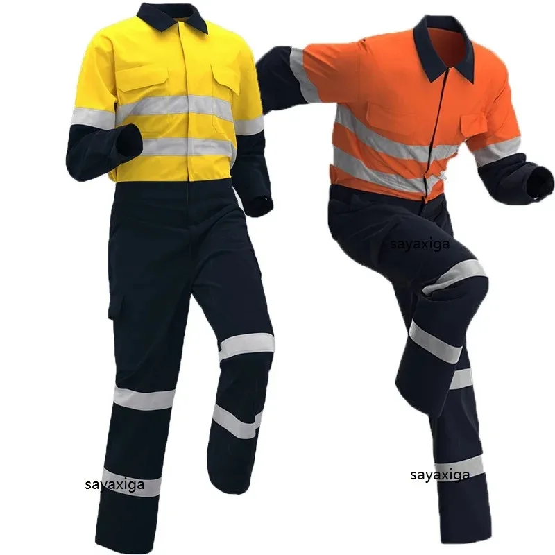 Food Factory Hi Vis Work Overall Reflective Strips Multi-pocket Jumpsuit Dustproof Dungarees workshop Coverall
