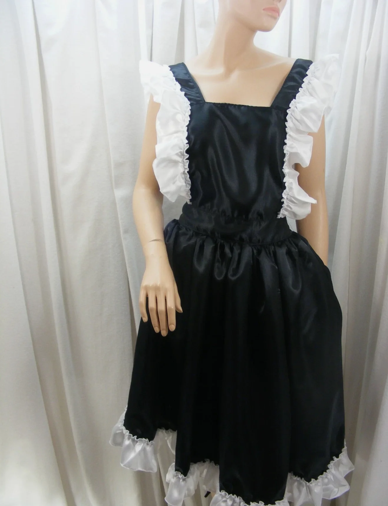 

Adult baby sissy white satin apron role-playing retro French maid costume crossdresser back cross shoulder strap French dress