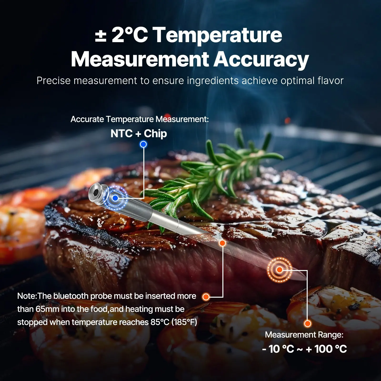 

Беспроводной термометр для мяса, беспроводной Bluetooth-термометр для мяса с радиусом действия 500 футов, цифровой термометр для приготовления пищи, водонепроницаемый.