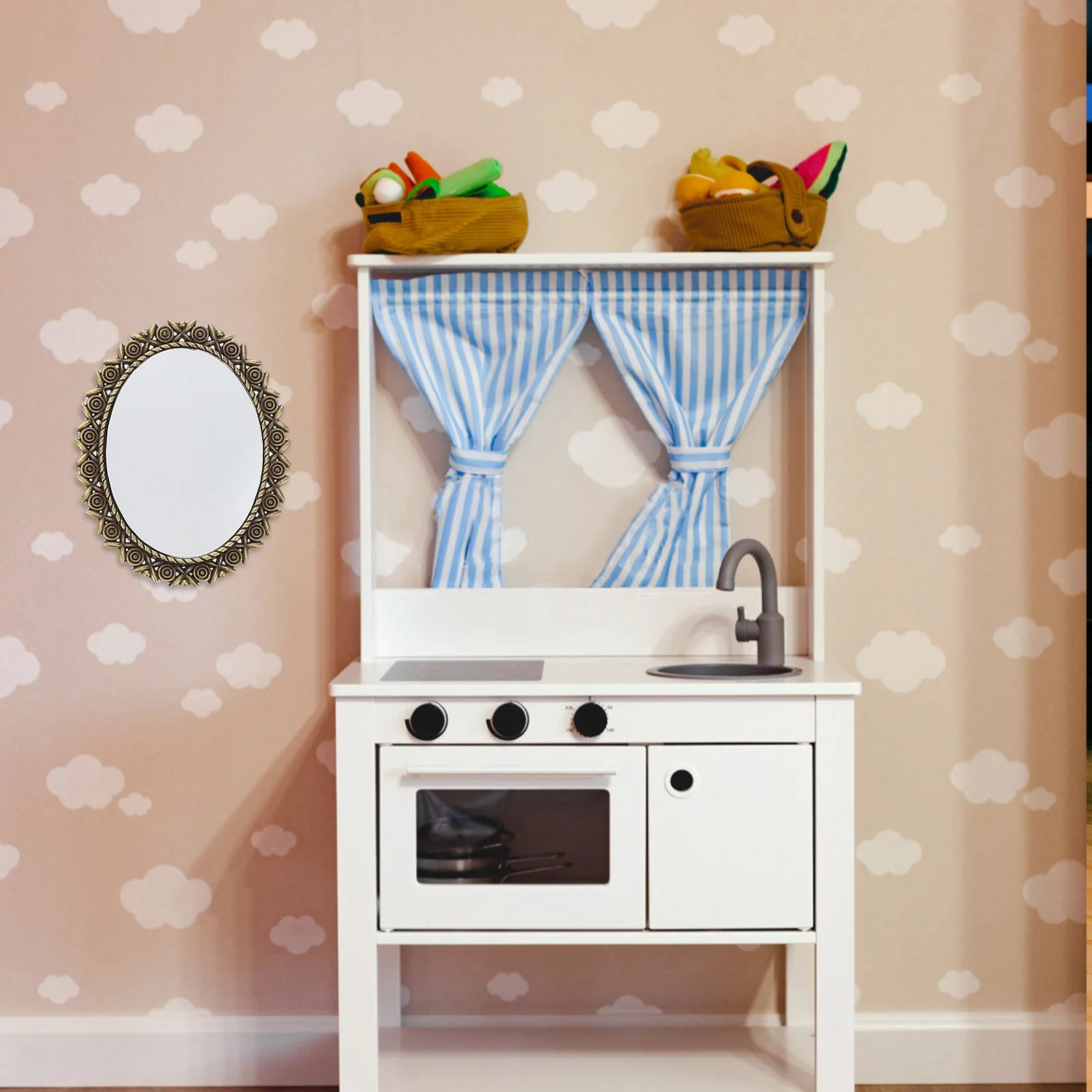 

4Pcs Vintage Oval Miniature Mirrors for Dollhouse Accessories Bedroom Bathroom Tiny Furniture Decoration Set Vintage Mirror