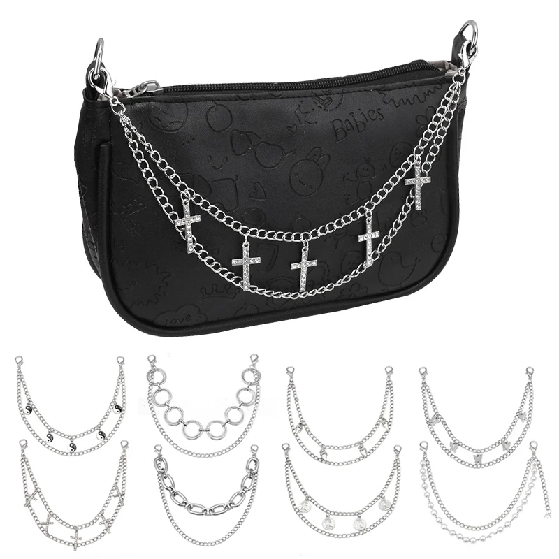 Bag Handle 2023 Multi-layer Metal Chain strap for bags DIY Handles Personality Butterfly Cross Pendant Shoulder Bag Chain Strap