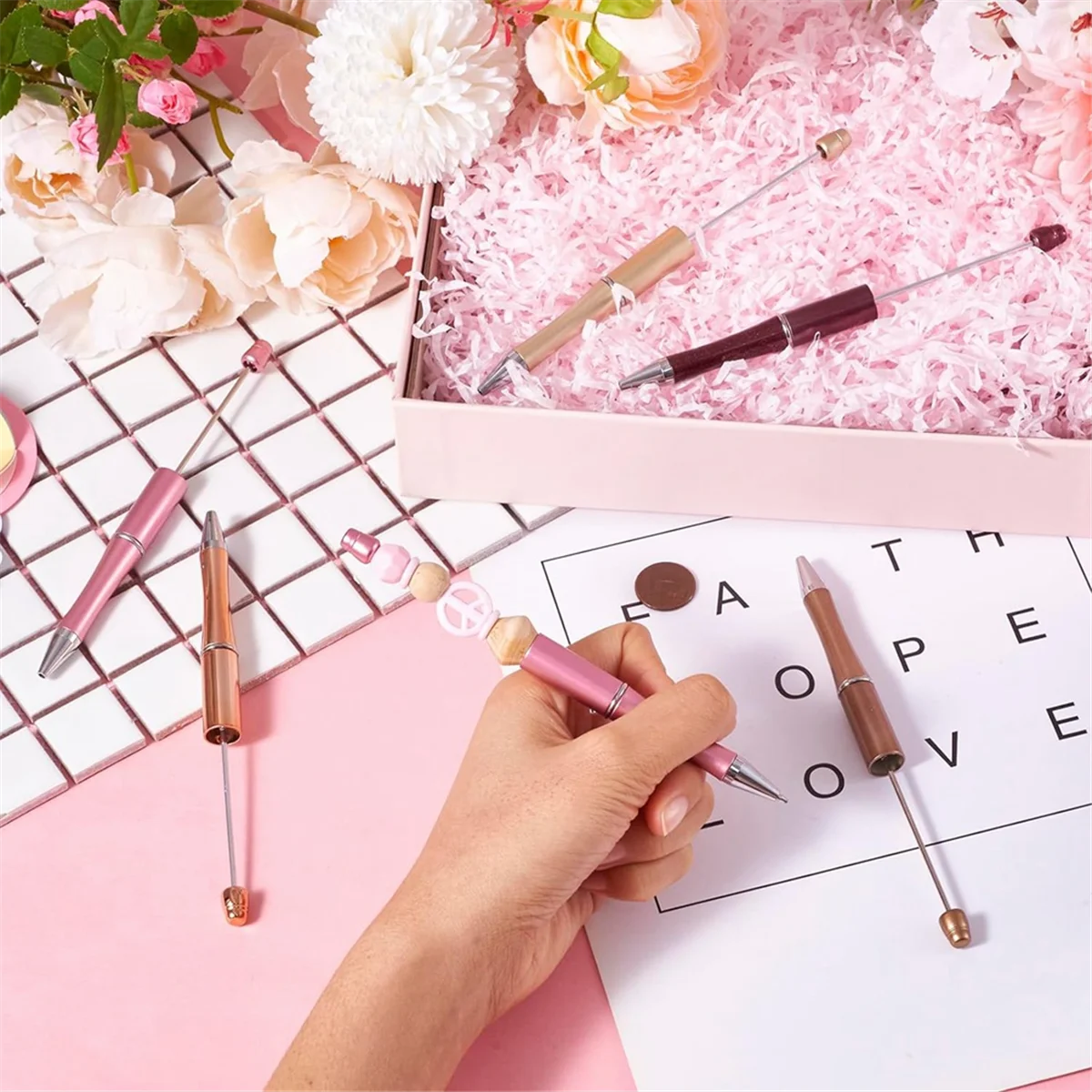 Пластиковые ручки с бисером для рукоделия, 25 шт., декоративные принадлежности, офисные и школьные принадлежности, коричневый, кофейный, розовый, золотой, золотой