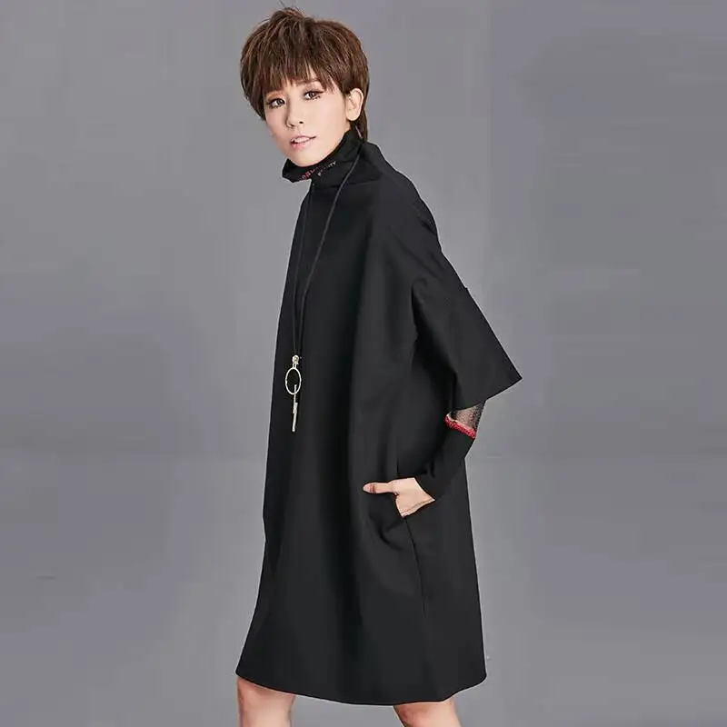 

Women's Dress Summer New European And American Dark Wind Fashion Half High Collar Casual Large Size Dress