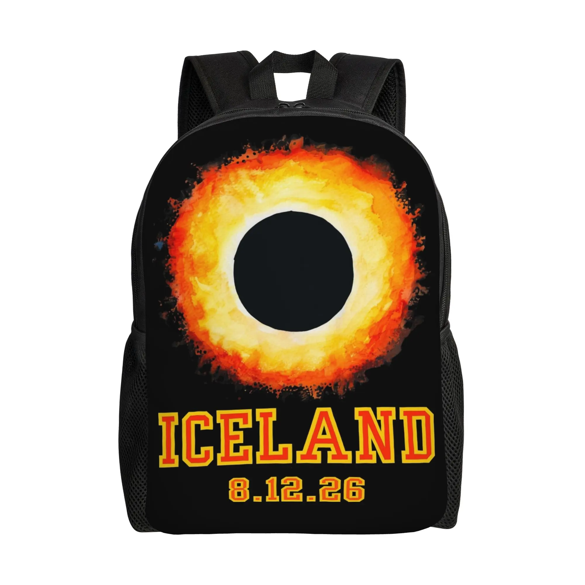 Iceland  Europe Total Solar Eclipse August 12th 2026 Backpack for Men Women High School Daypack  Laptop Canvas Bags Sports