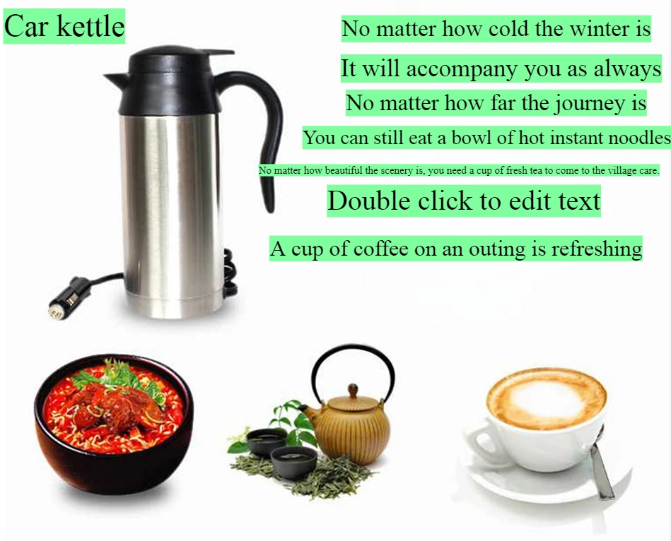 Car kettle 12V & 24V stainless steel car cigarette lighter electric kettle heating and insulation car cup travel