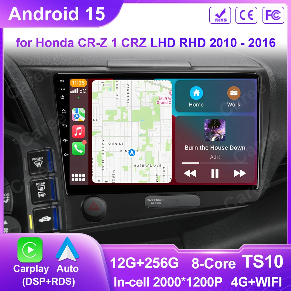 Left Right Hand Drive Radio Multimedia Player for Honda CR-Z 1 CRZ LHD RHD 2010 - 2016 GPS Android Car WIFI 4G Carplay Head Unit