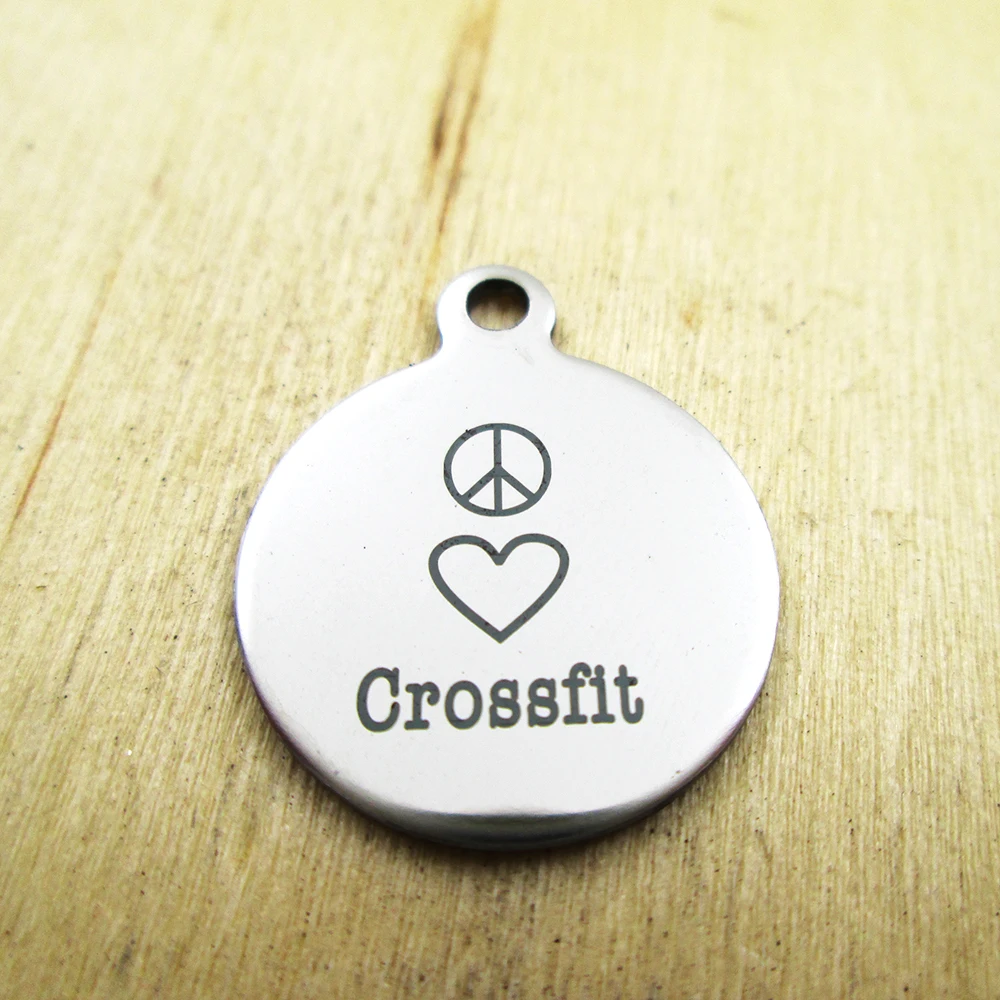 

20pcs-peace love crossfit stainless steel charms Laser Engraved Customized DIY Charms Pendants