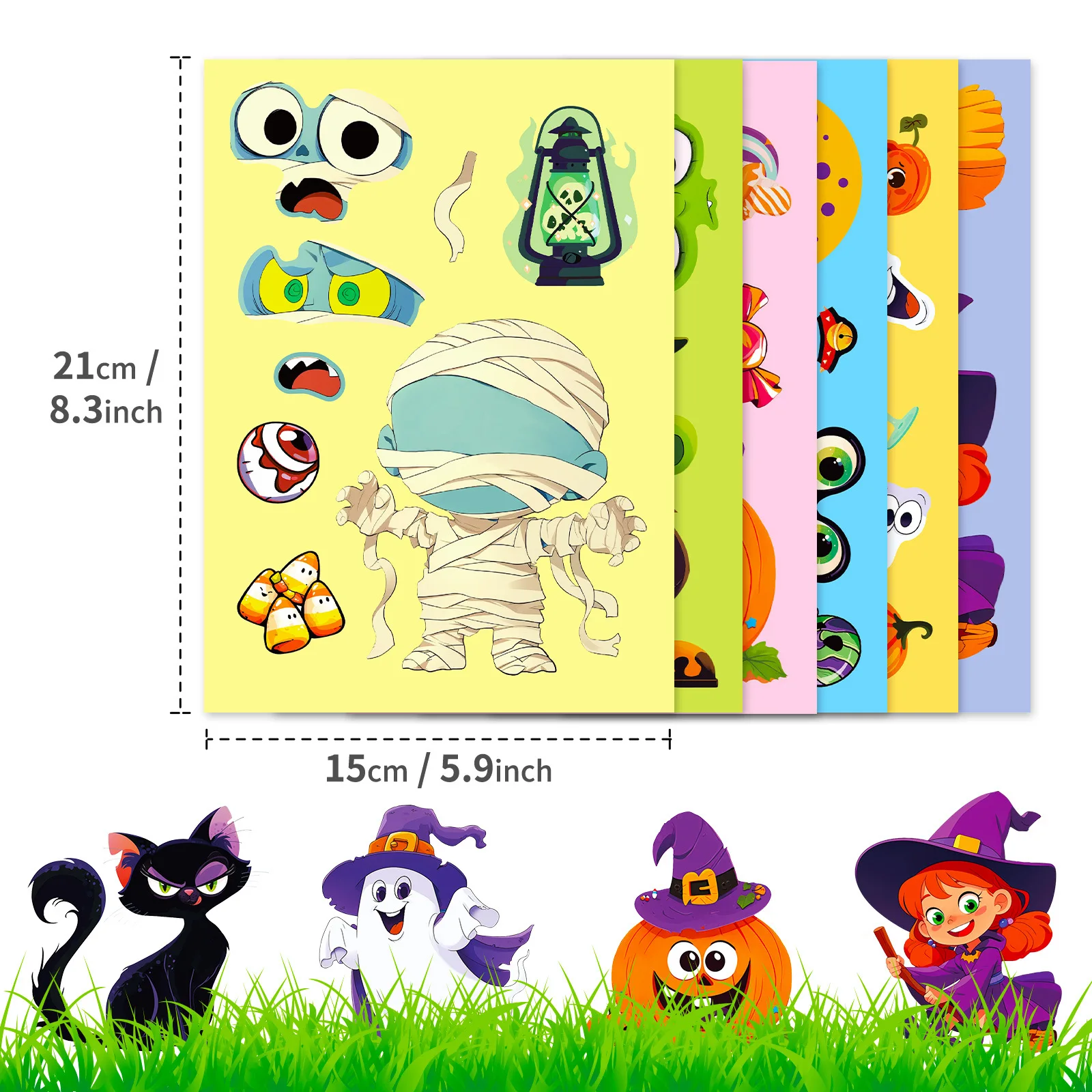 6Sheets Halloween DIY Puzzle Sticker Games 6 Ghost Pumpkin Make A Face Funny Assemble Jigsaw Stickers Kids Educational Toys