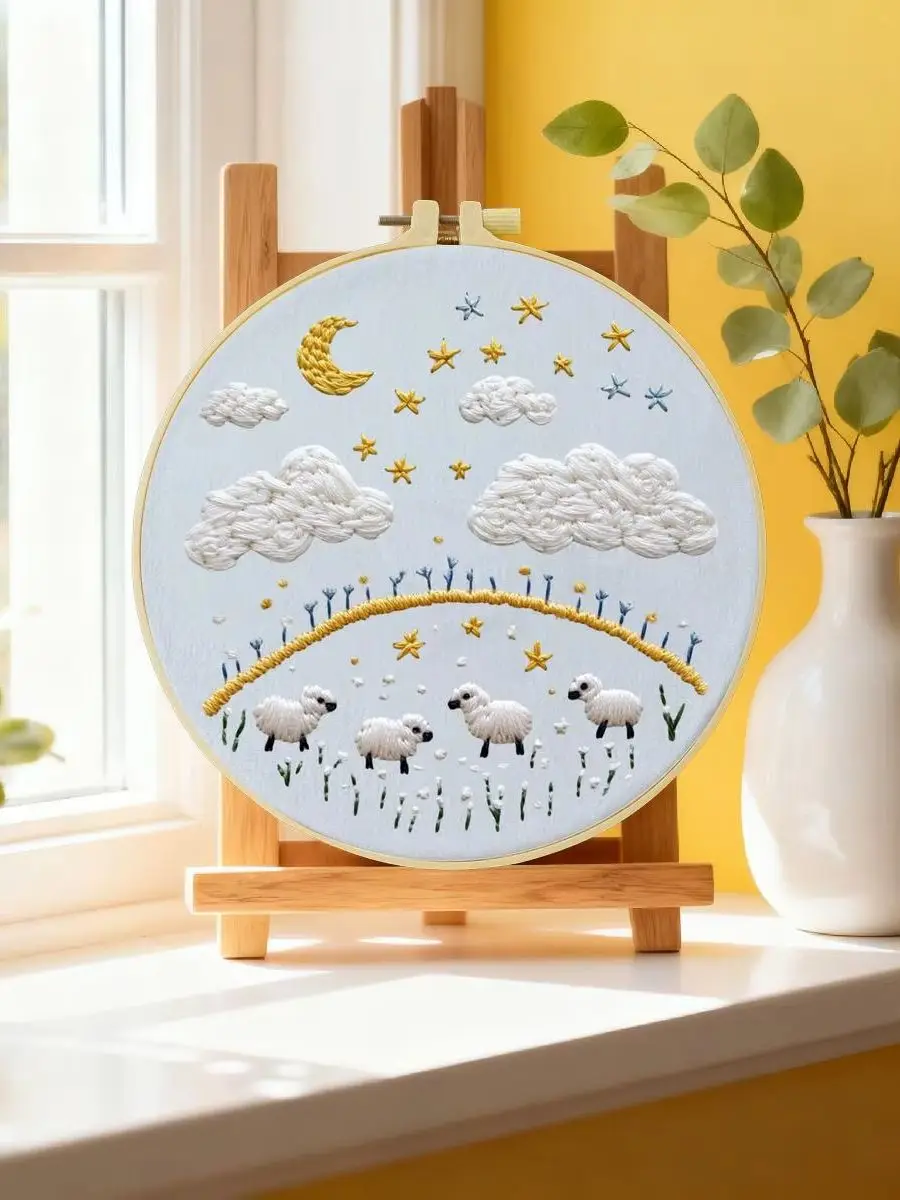1 Stück 20X20CM/15X15CM 7,87/6,3 Zoll Schaf-Stickerei-Starter-Kit DIY-Kit DIY-Stickerei-Set Handarbeiten Nadelkunst Heimdekoration – Detail 6