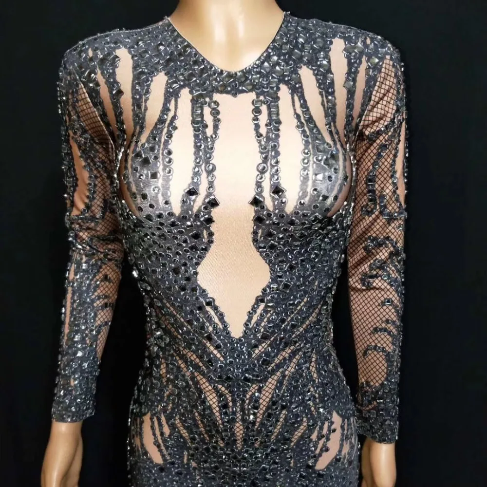 새로운 섹시한 드레스 여성 반짝 이는 라인 석 짧은 드레스 여성 섹시한 클럽 긴 소매 의상 여성 의류 파티 성능 착용