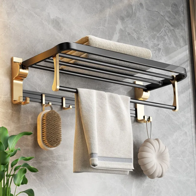 6 Pieces Bathroom Hardware Accessories Set Glod Towel Bar Set Wall Mounted