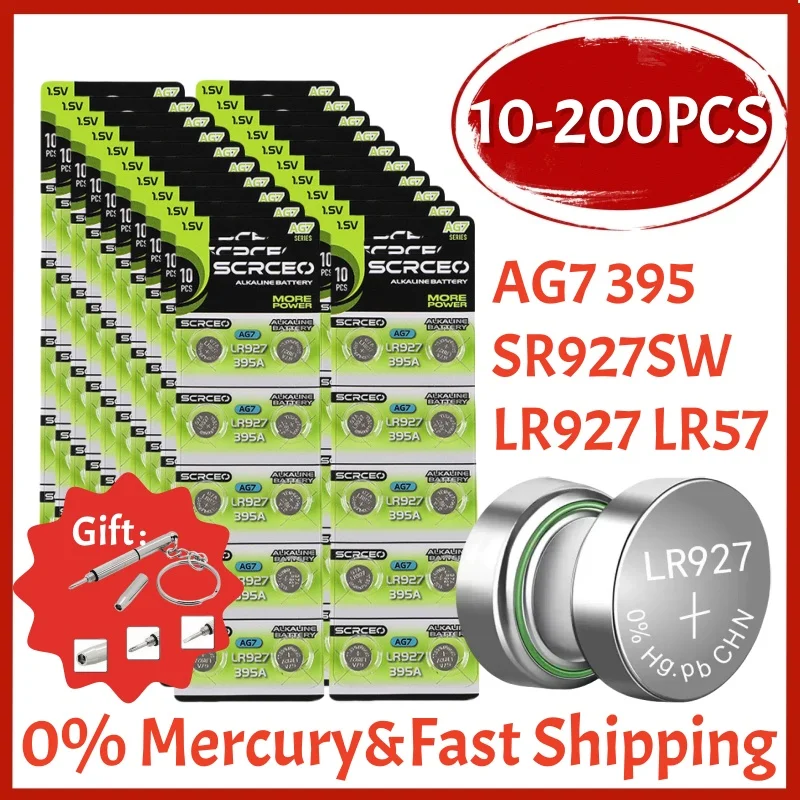 10-200PCS AG7 SR927SW 395 Button Cell Battery LR927 LR57 SR927W 399 395A  Alkaline Batteries for Watches Toys Remote Control