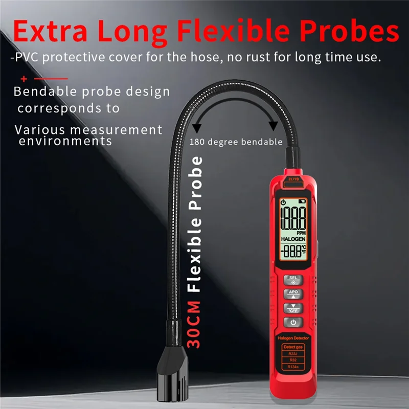 ABMF-HVAC Детектор утечки хладагента 0-1000PPM Воздух для систем охлаждения переменного тока CFC HFC HCFC HC HFO Тестер ZL77B