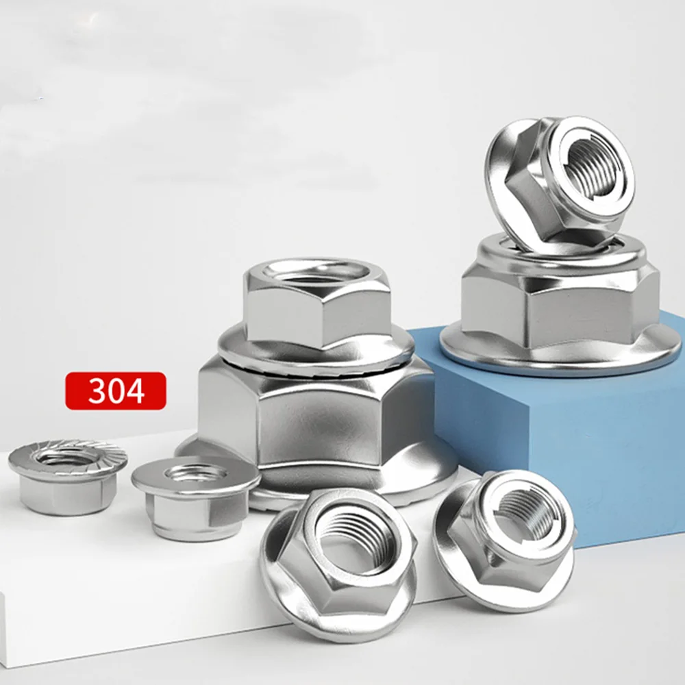 2/5/10pcs M4-M10 304 A2 Stainless Steel Prevailing Torque Type All Metal Insert Hex Hexagon Self Lock Nut With Flange Locknut