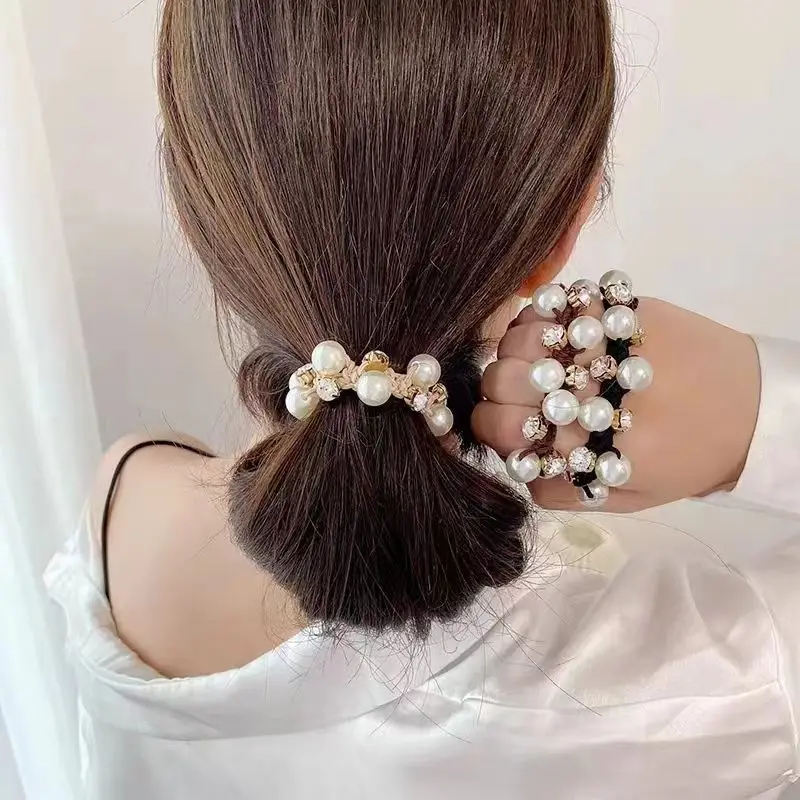 3 szt. Gumek do włosów z perłami i brokatowymi cyrkoniami, retro scrunchies dla kobiet — zdjęcie 5
