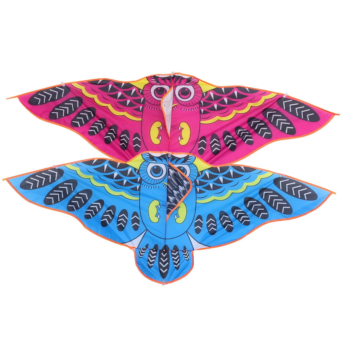 2 قطعة طائرة ورقية على شكل بومة ممتعة من قماش الحرير القوي مثالية للعب في الهواء الطلق في الحدائق والحدائق والشواطئ بطول 1.45 متر على شكل بومة ملونة