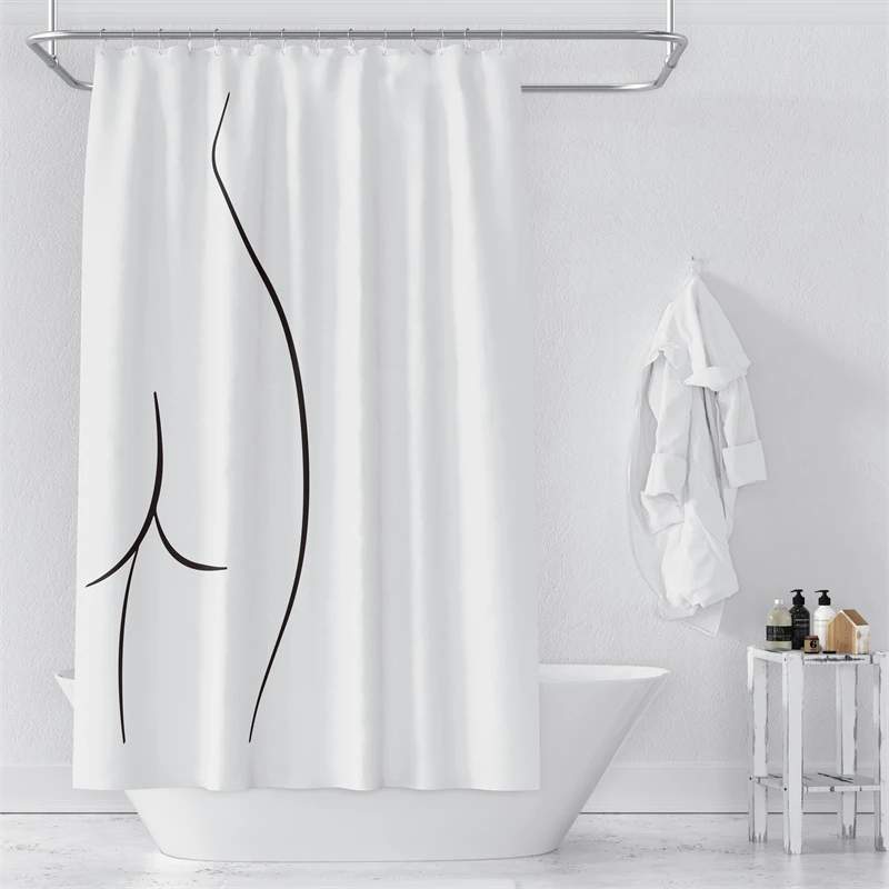 Gaslight Gatekeep Girlboss Naked Butt Line Drawing Curvy Chiara Shower Curtain Set with Grommets and Hooks for Bathroom Decor