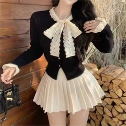 Cardigan Women Lace Chic Unique Autumn Stylish Bandage Knitted All-match Ins Elegant Sweet Sweaters Korean Fashion Classic Soft