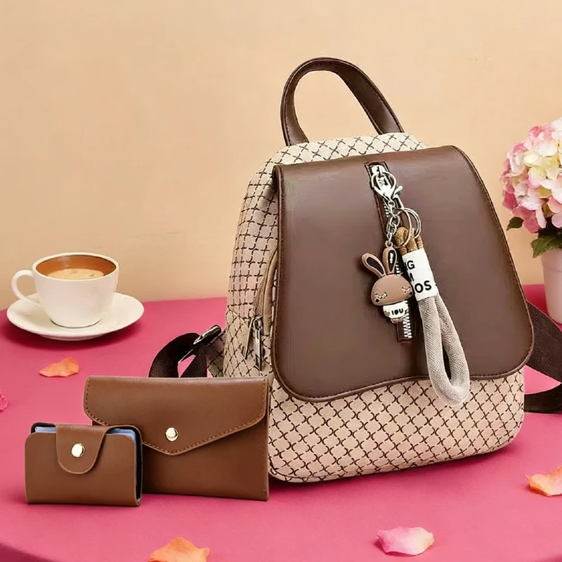 

Cute backpack, fashionable ladies' small backpack set with three pieces, elegant ladies' travel bag, lightweight and large-capac