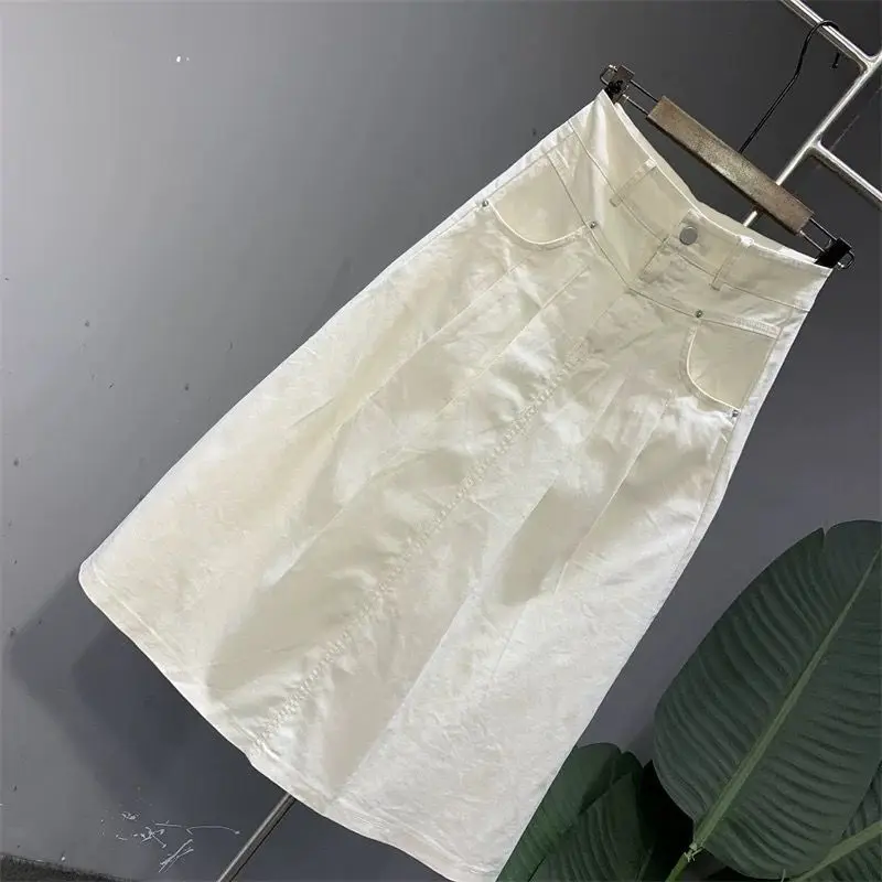 2025 verão nova saia solta de comprimento médio para presságio moda all-match saias linha a y2k cintura alta ruched falda sexy mujer