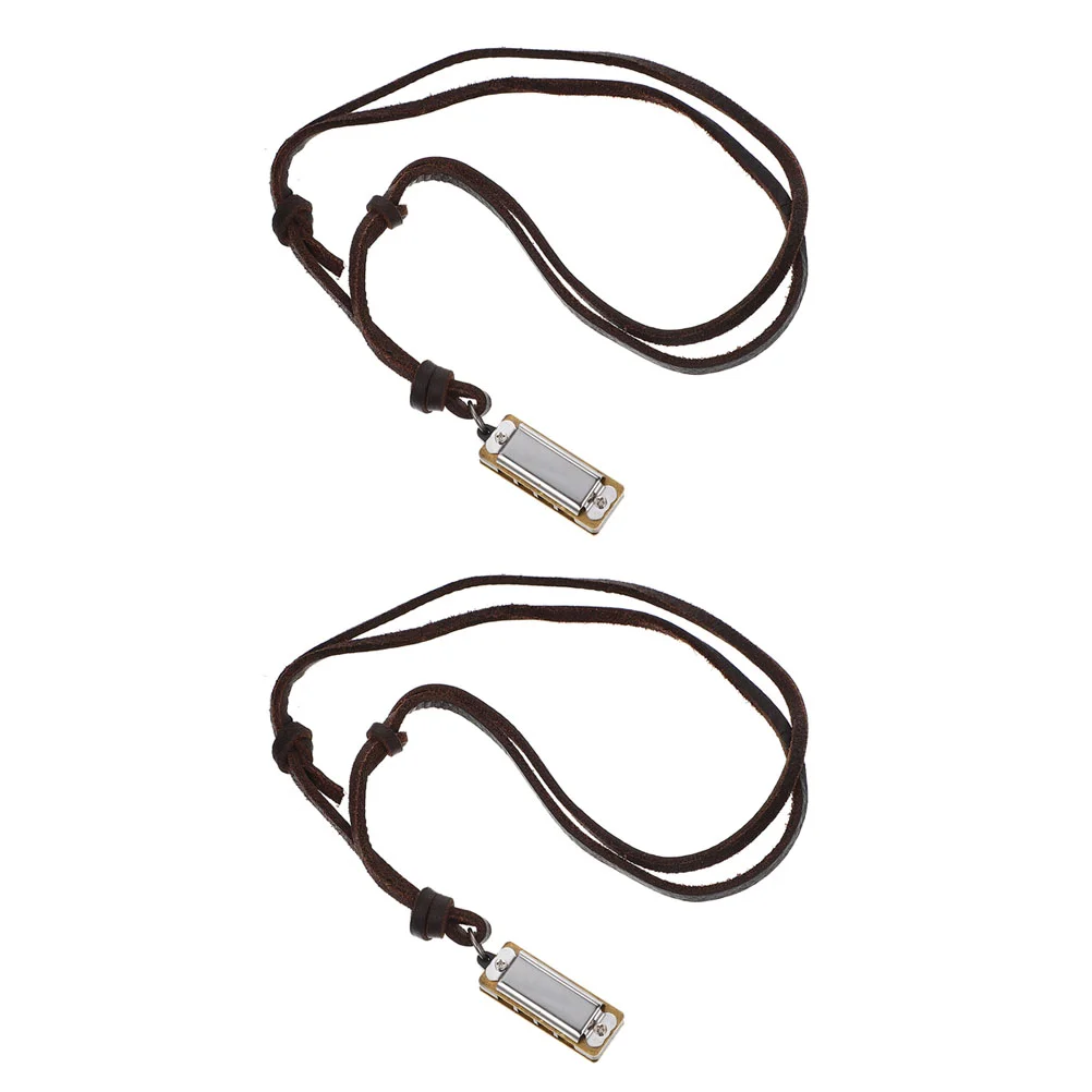 

2 Pcs Mouth Organ Necklace Instrument Toy Mini Harmonica Musical Instruments Jewelry Gift Necklaces