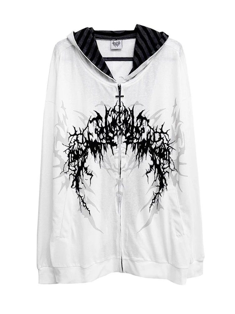 

Y2K готическая свободная толстовка с капюшоном женская осенняя ретро Harajuku субкультура на молнии уличная одежда с длинным рукавом эстетичная винтажная модная одежда