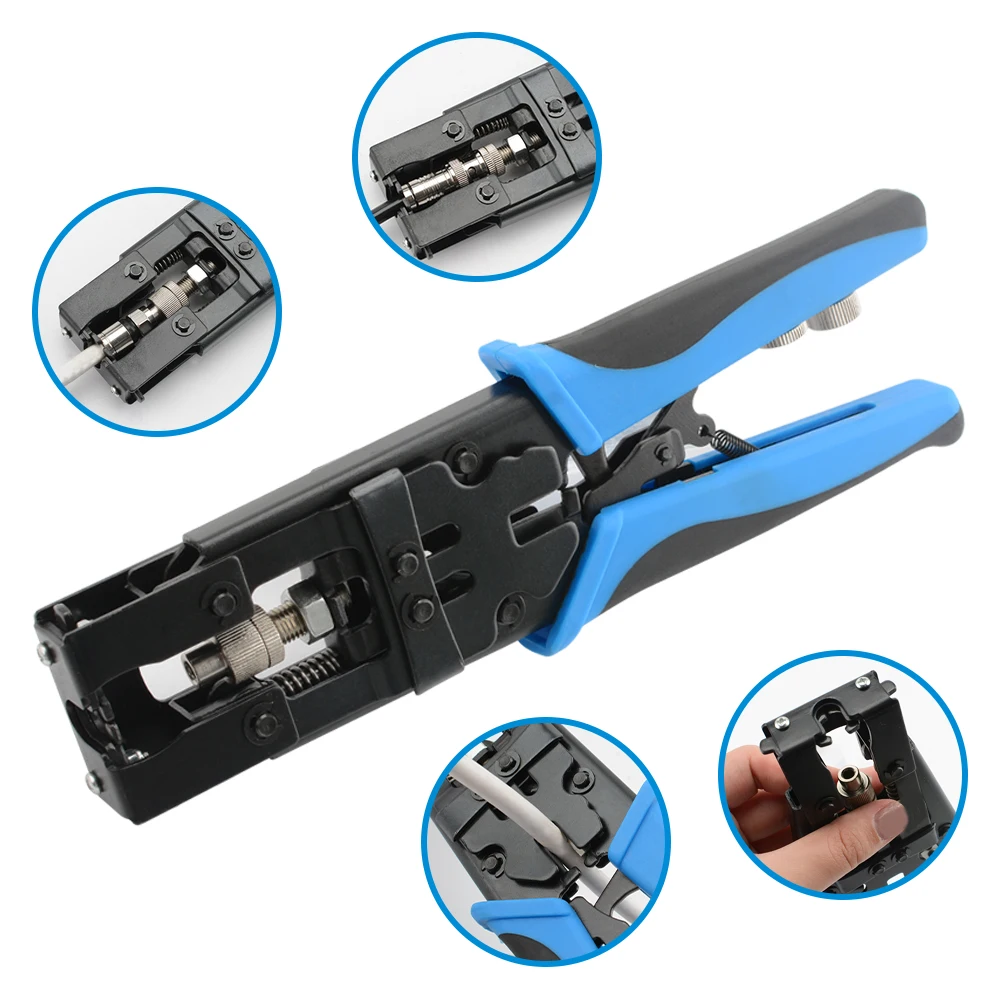 CCTV Camera Installation Tool Set Compression Pliers for F/BNC/RCA Connector RG-58/59/62/6(3C/4C/5C) Type Cable Stripper Kit