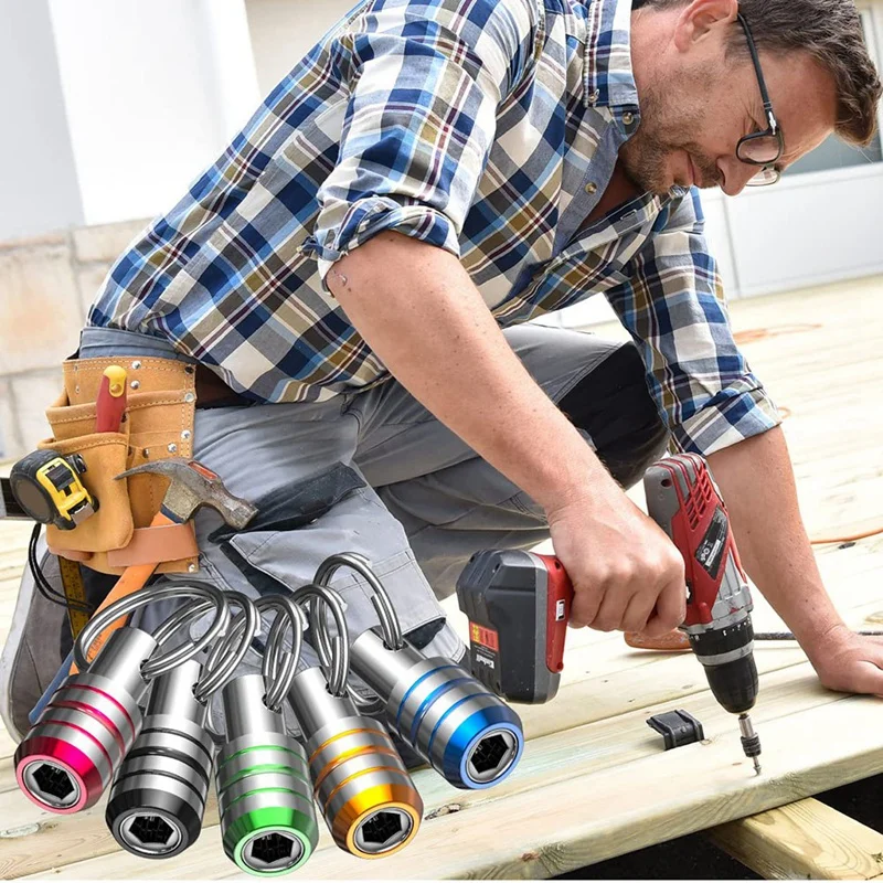 Bit Holder Keychain, 1/4 Hex Shank Impact Drill Bit Keychain Quick Change Connect Holder Drill Screw Adapter