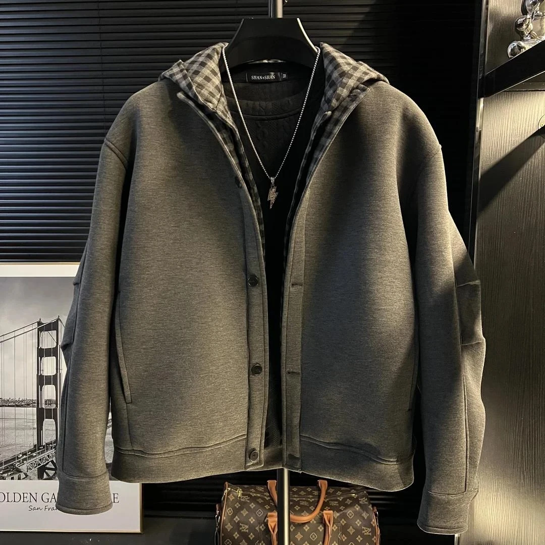 

Ele Повседневная мужская шерстяная куртка с отложным воротником, свободная посадка, осень-зима, модный брендовый топ, мужская одежда