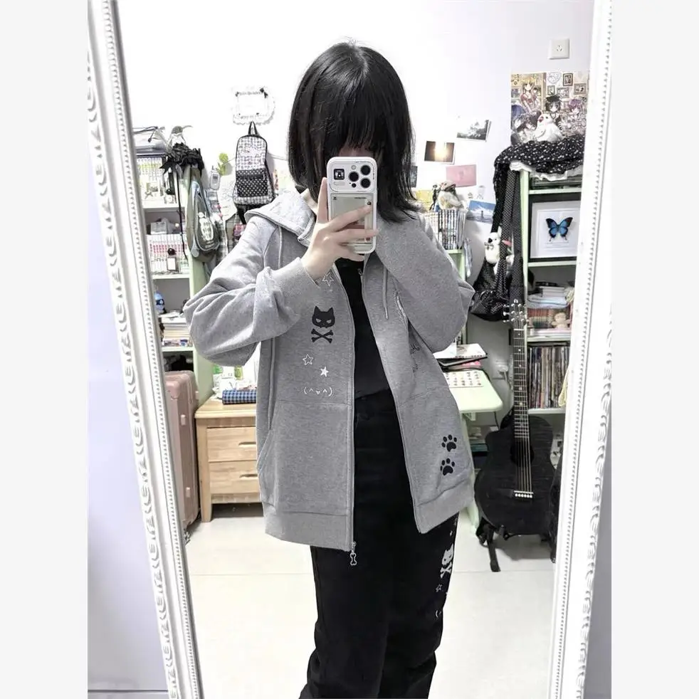 Lindo ey estampado largo Sve sudadera con capucha mujer Otoño Invierno cremallera Cardigan Jaet suave acogedor Fem Faion conjunto poliéster Fa...