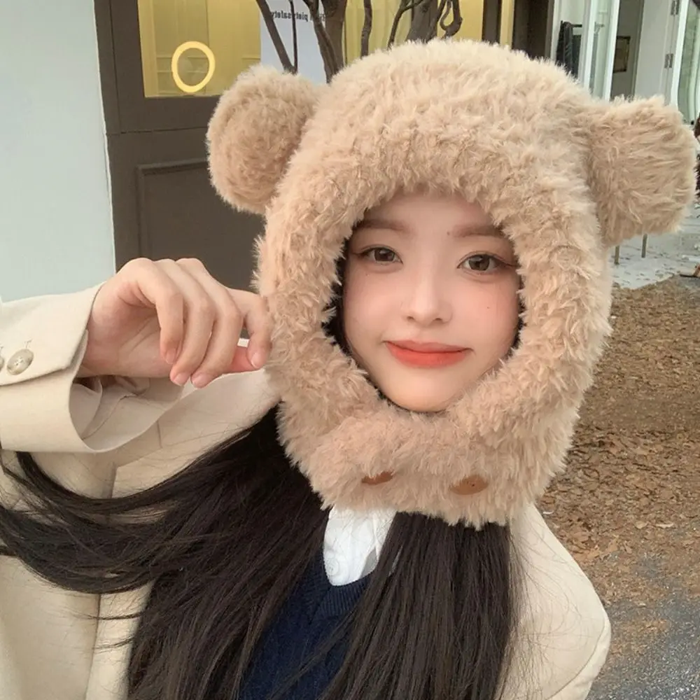 

Personality Ear Protection Hat Bear Ears Hat Winter Cap Warm Winter Beanie Woolen Hat Cartoon Bib Hat Female/Girls