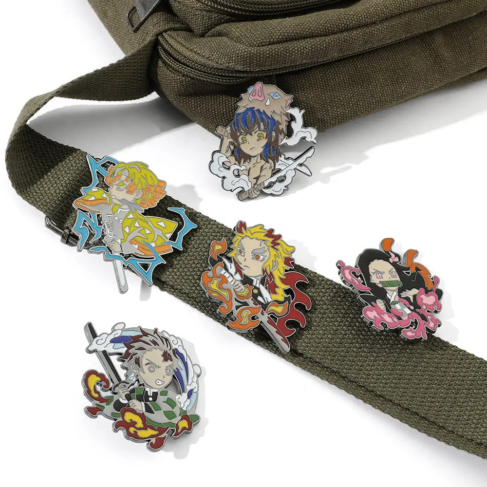 Japanese Anime Demon Slayer Kamado Nezuko Kamado Tanjirou Metal Brooch Badge Children's Backpack Clip Decoration Couple's Gift