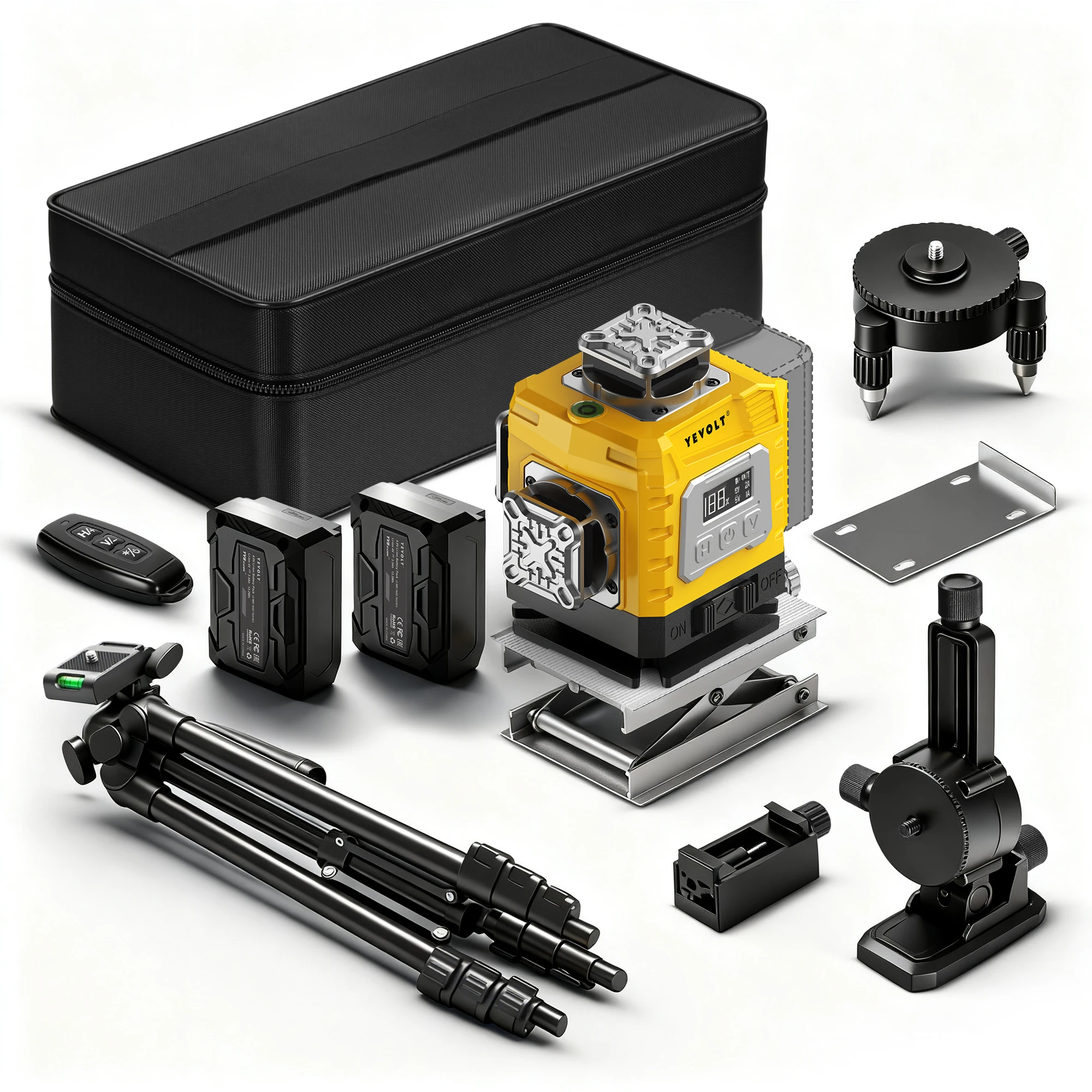 YEVOLT Laser Level 360 Self Leveling with Tripod 4D Lazer Level 4x360° Cross Line Laser for Construction Project Renovation Tool
