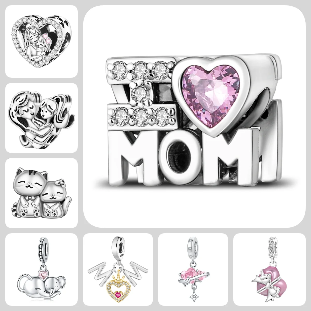 

925 Sterling Silver I Love Mom & Daughter Bead Charms, Fit for Bracelet DIY, Simple Jewelry Perfect for Mother's Day Gift 2026