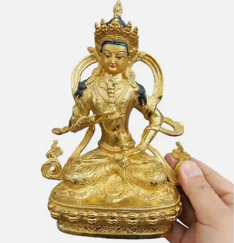 

8.2" Buddhism old Handpainted bronze gilt statue Buddha Sakyamuni Vajrasattva