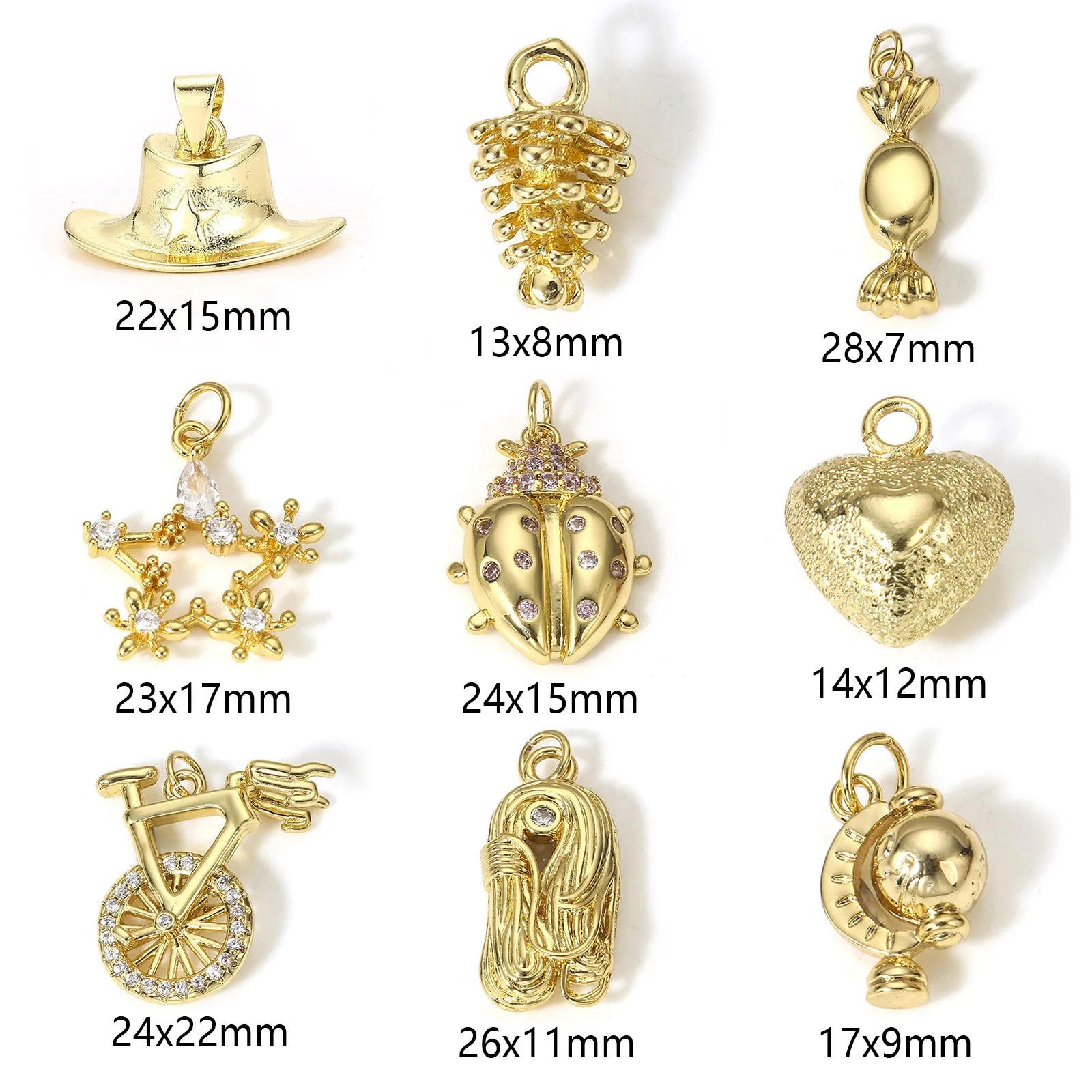 1pc Western Style Copper Charms 3D Cowboy Hat Pine Cone Star Candy Rhinestone Pendant DIY Necklace Earrings Jewelry Findings